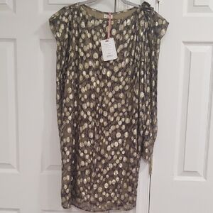 Maksu Madonna Dress | Women Size S | Khaki | Gold and Black Patterned Dress